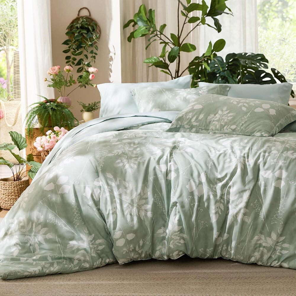 King Size Comforter Set - 7 Pieces Floral Sage Green GentleSoft™ Bedding